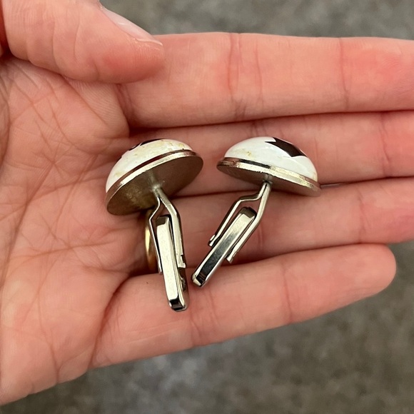 Vintage Duchamp London Cufflinks Go Arrow Stop Sign Black White Round Retro Rare - Picture 3 of 8